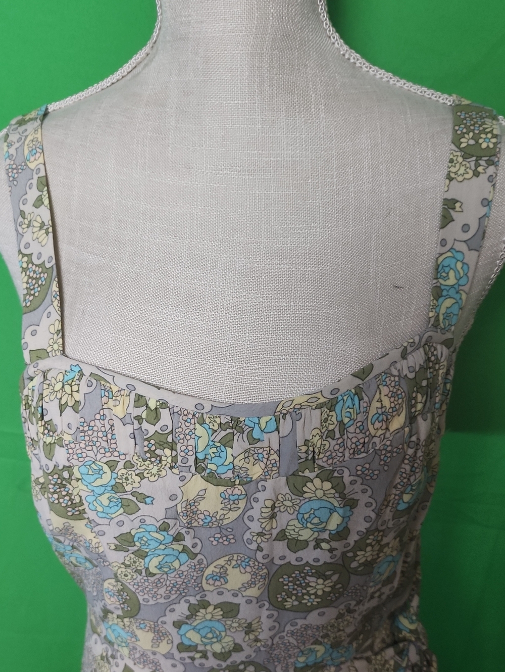 Vintage Y2K Nanette Lepore Turquoise Olive Floral Sweetheart Dress 4 - Picture 5 of 10